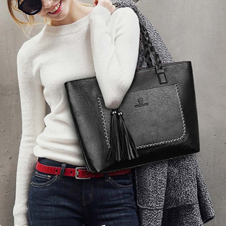 Große Kapazität Business Büro Handtasche Damen weiche PU Quaste Tote Schultertasche