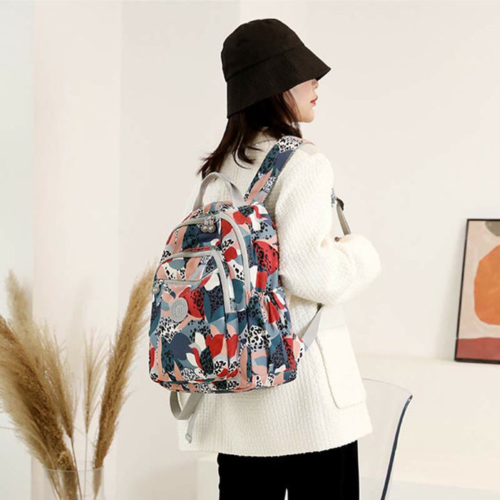 Rucksack für Damen, wasserdicht, mit mehreren Fächern, Druck, lässig, Nylon, leicht, Schultasche