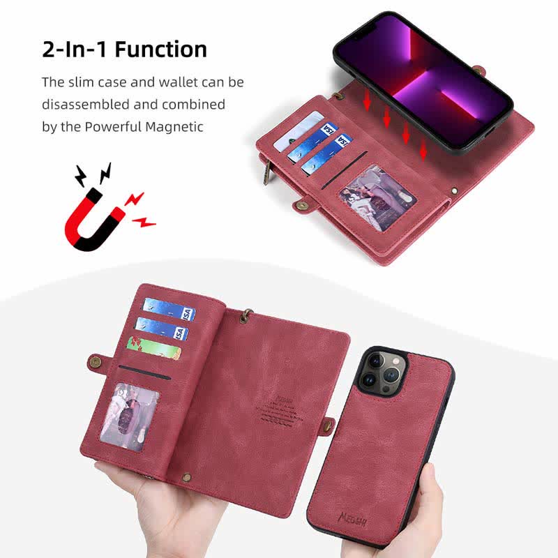 2-in-1-Telefontasche/Geldbörsenhülle für iPhone mit Umhängegurt