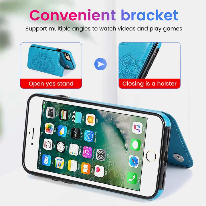 Handyhülle aus Leder mit Brieftaschenformat und Kartenhalter, Sichtfenster, kompatibel mit iPhone und Samsung