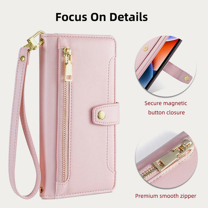 Kunstleder Wallet Case Handyhülle für iPhone mit Schultergurt