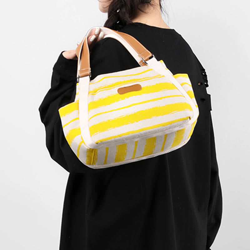 Lässige Einkaufstasche für Damen, gestreifte Canvas-Tasche für den täglichen Gebrauch