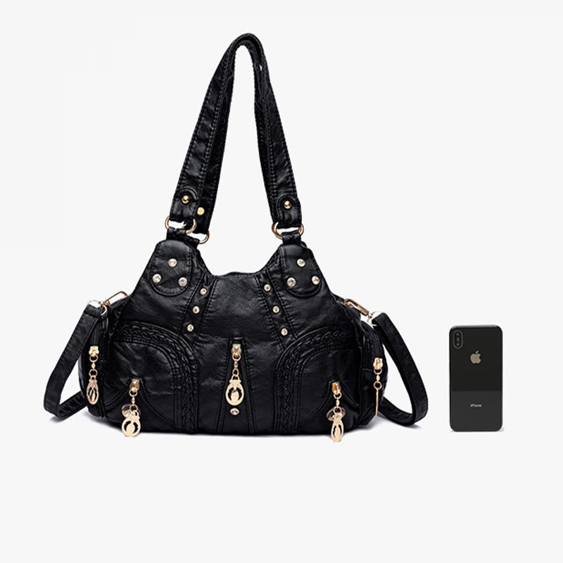 Umhängetasche mit mehreren Taschen für Damen, bunt, groß, Leder, Umhängetasche
