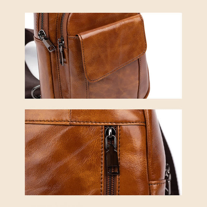 Sling-Rucksack aus echtem Leder, Retro, Mehrzweck-Umhängetasche, Schultertasche, Brusttasche