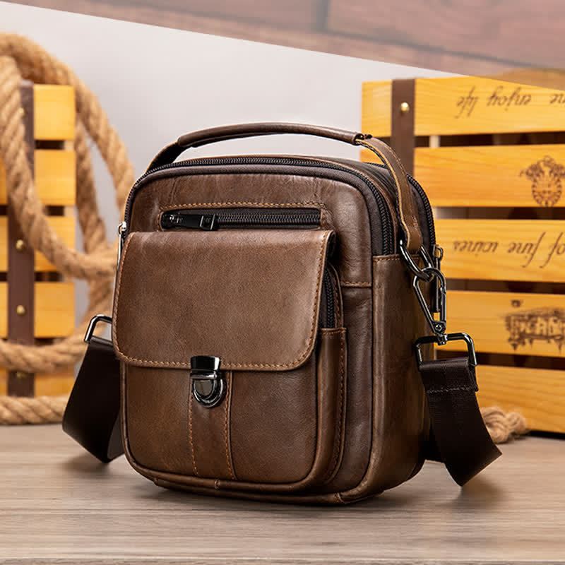 Große Retro-Umhängetasche aus echtem Leder