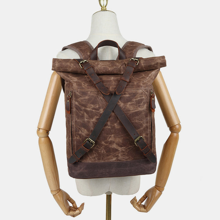 Unisex Leder Canvas gewachster Rucksack Reiserucksack wasserdichte Laptoptasche