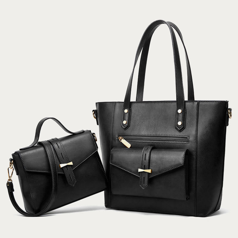 Taschenset für Damen, große Tragetasche, Umhängetasche aus Leder