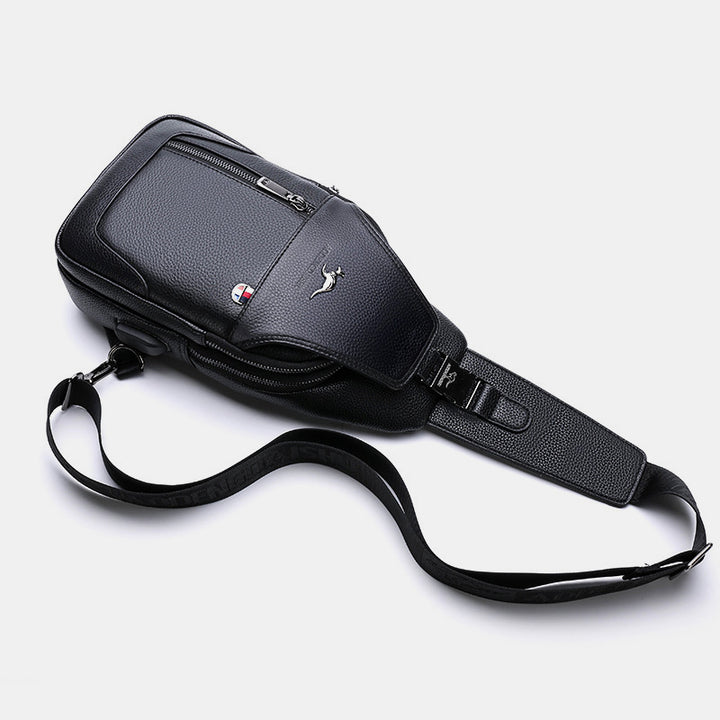 Sling Pack-Umhängetasche für Herren aus echtem Leder mit USB-Ladeanschluss