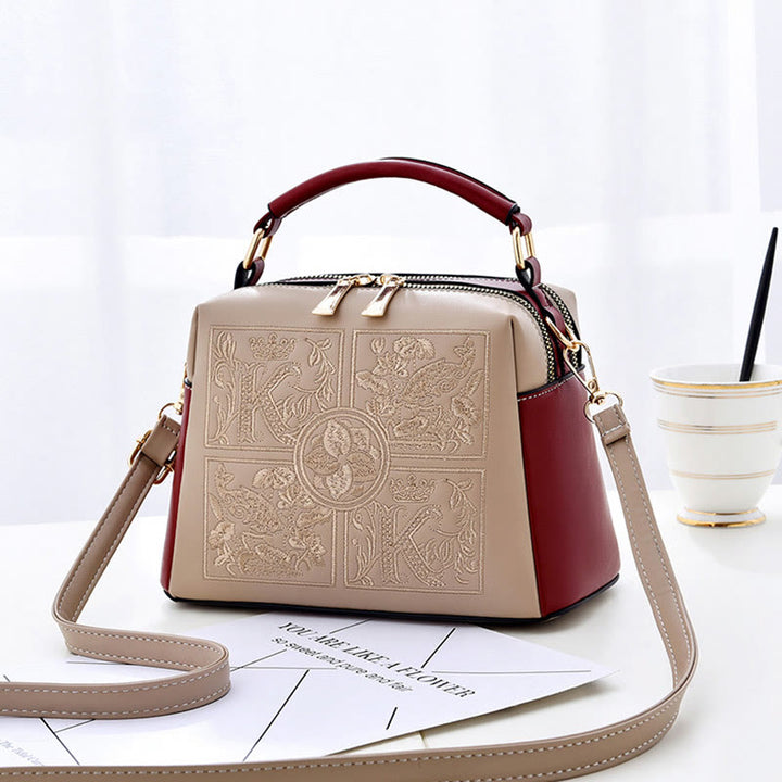 Top-Griff-Tasche für Damen, bestickte tragbare Umhängetasche aus Leder
