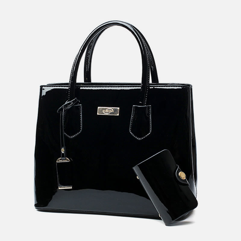 Retro Spiegel glänzend Leder Bucket Bag Damen Umhängetasche - Schwarz - image 18