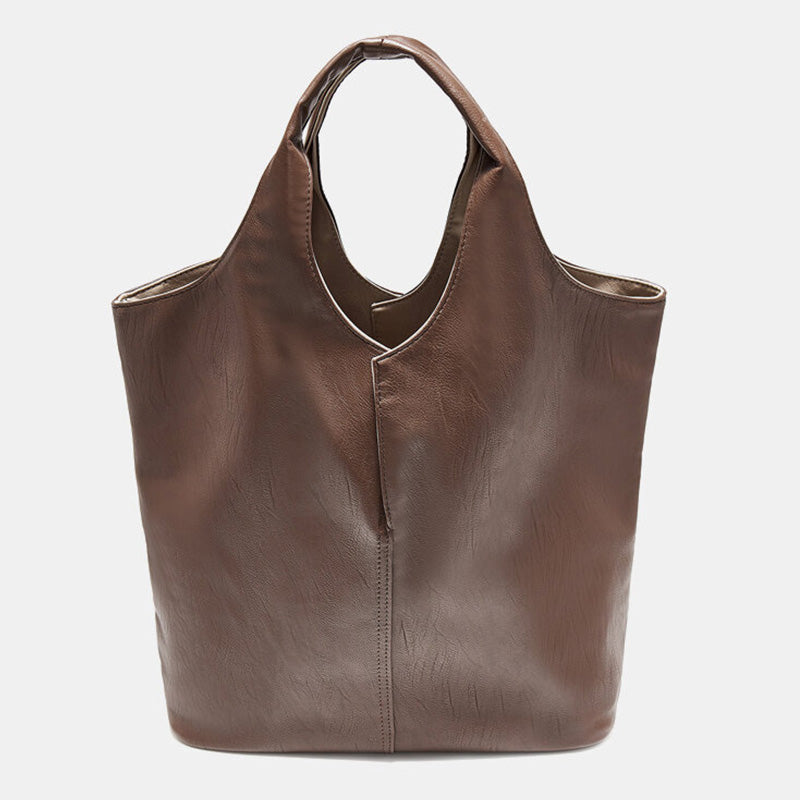 Leder Tote Schultertasche für Frauen Doppelseitige Hobo Geldbörse Bucket Handtasche
