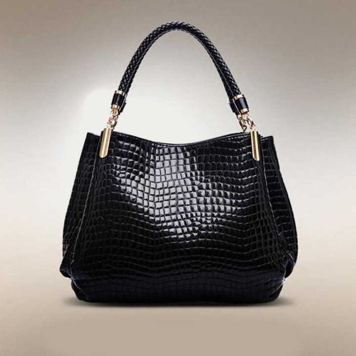 Minimalistische Damen-Tasche mit Henkel und Krokodilmuster aus veganem Leder