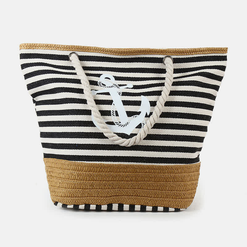 Tragetasche für Damen, großes Fassungsvermögen, gestreift, Strandtasche, Umhängetasche