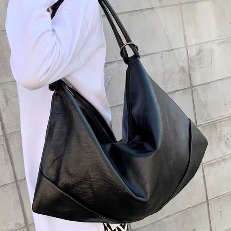 Leder-Tragetasche für Damen, Hobo-Handtasche, Schultertasche mit Crossbody-Gurt - Schwarz - image 1