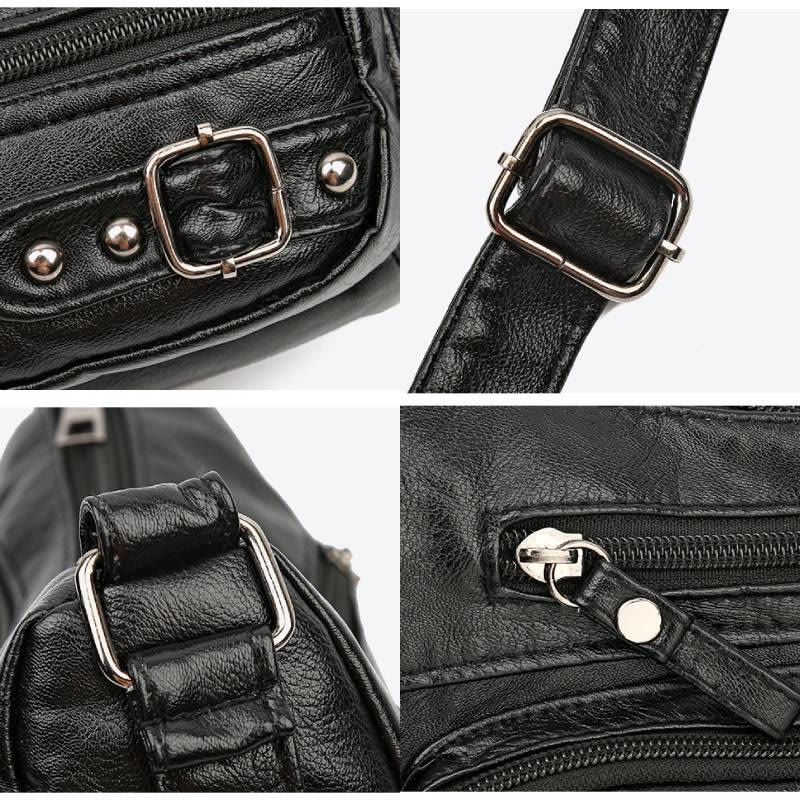Minimalistische Ledergeldbörse mit mehreren Taschen für Damen. Organisierte Umhängetasche