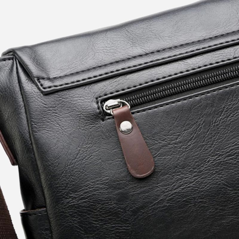 Messenger Bag für Herren, wasserdichte Schultertasche aus PU mit aufgesetzter Klappe