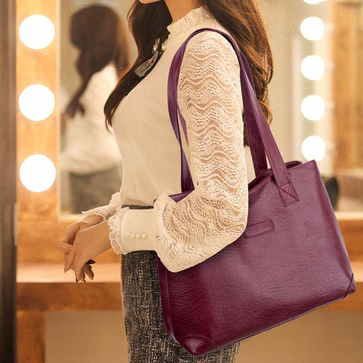 Damen Handtasche aus weichem Kunstleder mit zwei Fächern, Schultertasche