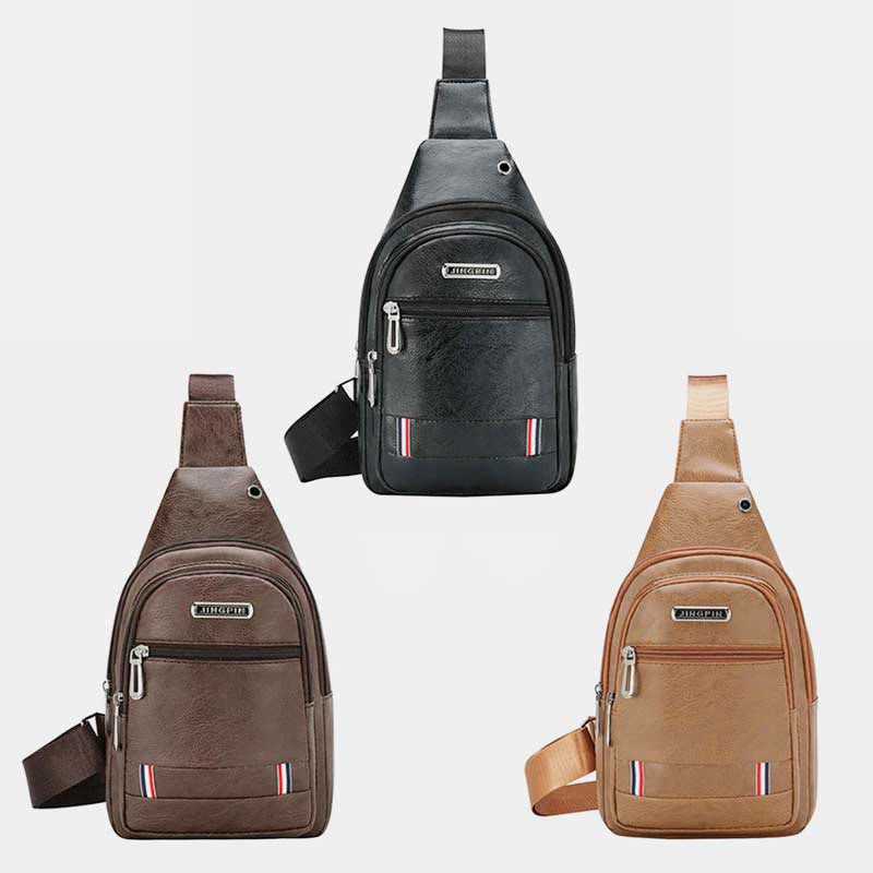 Sling Bag für Herren, wasserdichte Business-Umhängetasche aus braunem Leder