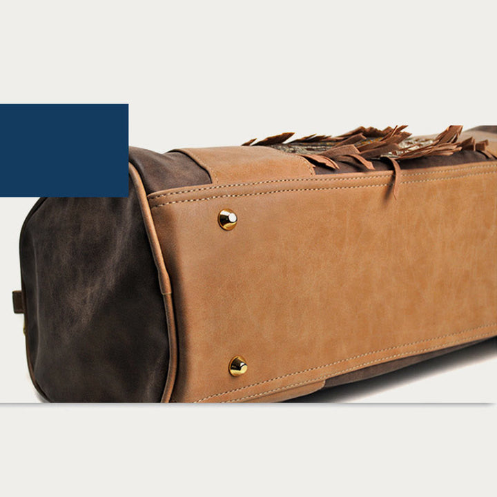 Tote für Damen im ethnischen Stil, PU-Leder, Quaste, Alltagshandtasche
