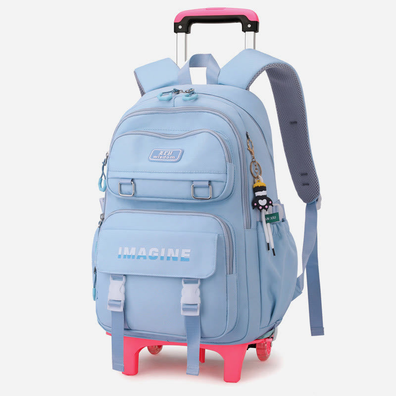 Mädchen Rollrucksack für die Schule wasserdichte Nylonräder Geldbörse