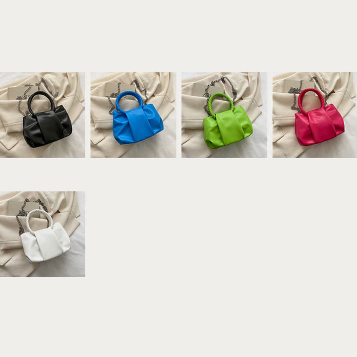 Umhängetasche für Damen, faltenförmig, Mini-Handtasche in Volltonfarbe