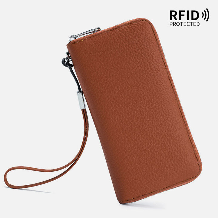 sportliche Lange Brieftasche mit RFID-Schutz, geräumige Leder-Telefonbörse für Damen
