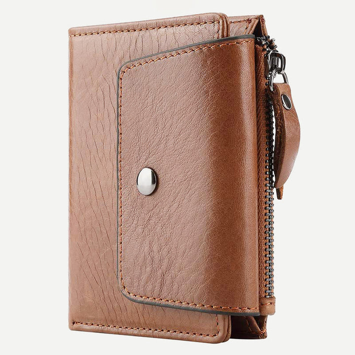 Geldbörse Herren RFID Vintage Doppelt gefaltet Ölwachs Leder Geldbörse