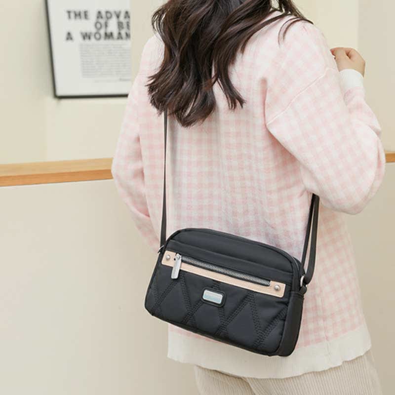 Wasserdichte Umhängetasche für Damen, Doppelreißverschluss, Nylon, Handtasche, Schultertasche