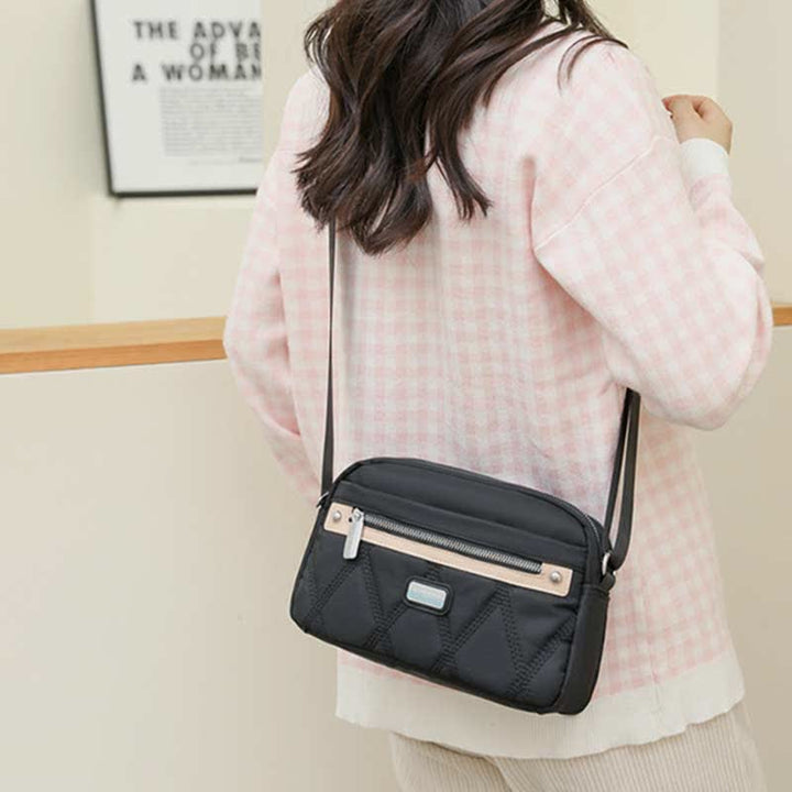 Wasserdichte Umhängetasche für Damen, Doppelreißverschluss, Nylon, Handtasche, Schultertasche