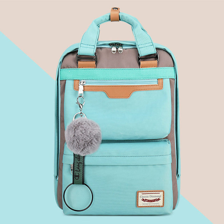 Modischer Patchwork-Rucksack mit Farbblockdesign und mehreren Taschen