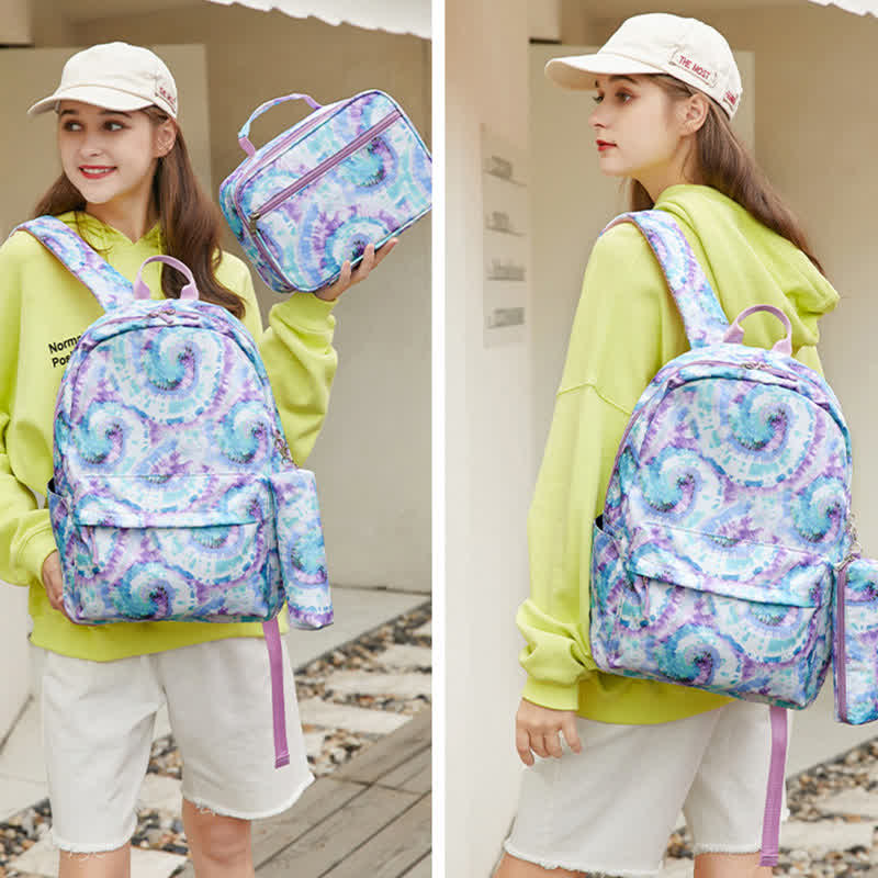 Schulrucksack-Set 3-teilig Batikmuster Mädchen Büchertaschen Lunchtasche Federmäppchen