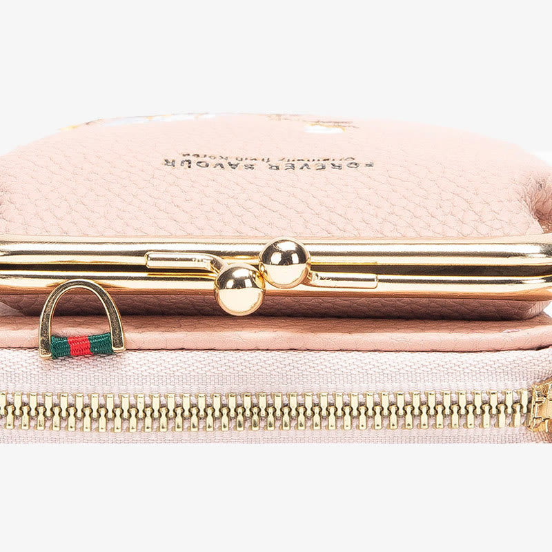 Elegante bestickte Handytasche Damen Mini Crossbody Leder Geldbörse