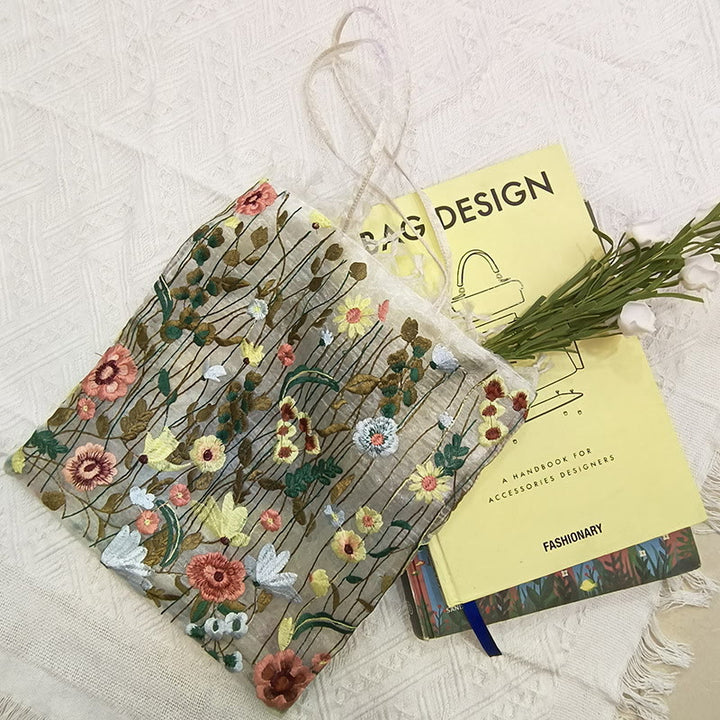 Handtasche für Damen, Netzstoff, handbestickte Blumen, tragbare Umhängetasche