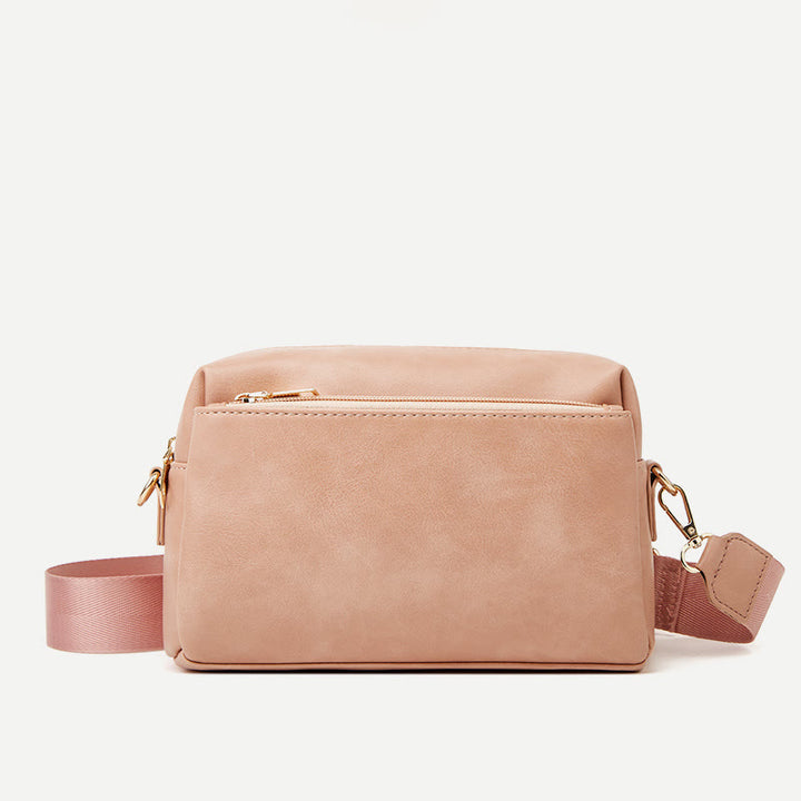 Kleine Umhängetasche mit drei Reißverschlüssen, Kunstleder, lässige Handtasche, Kamera-Geldbörse