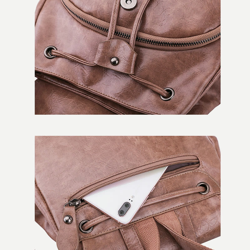 Rucksack für Damen, großes Fassungsvermögen, wasserdicht, Tagesrucksack aus PU-Leder