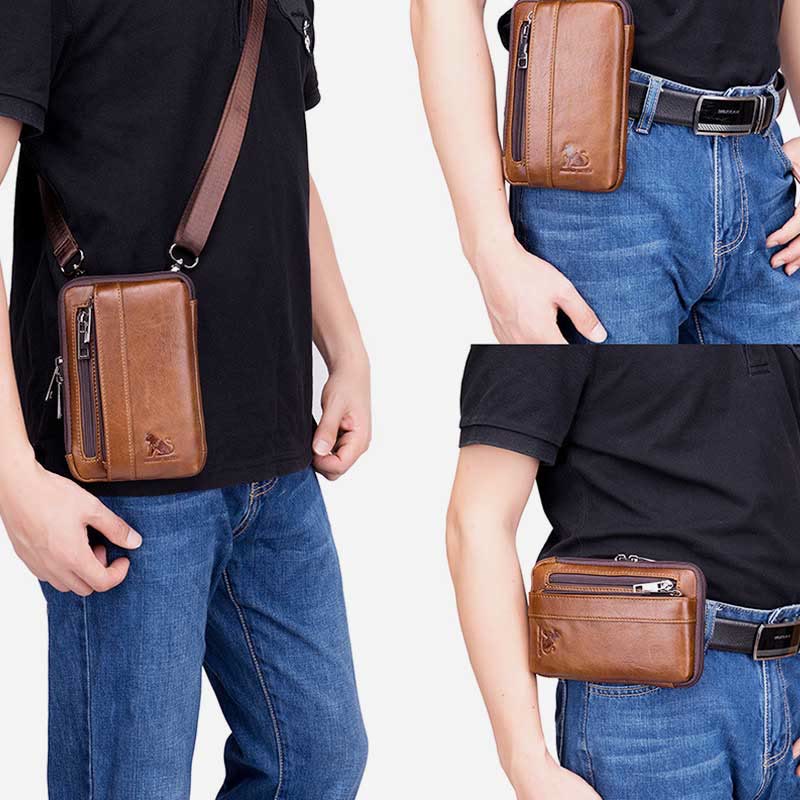 2-Wege-Verwendung Echtleder Gürtelschlaufe Holster Mini Umhängetasche