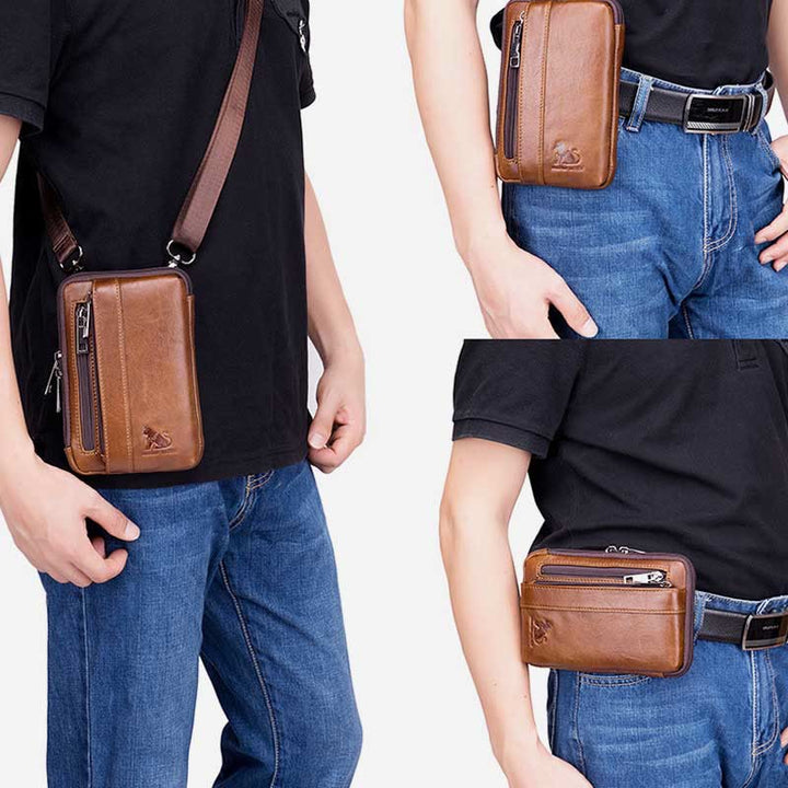 2-Wege-Verwendung Echtleder Gürtelschlaufe Holster Mini Umhängetasche