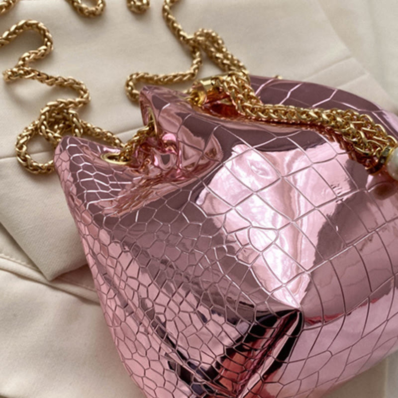 Abendtasche für Party Krokodilmuster Glitzernde Lederbeuteltasche