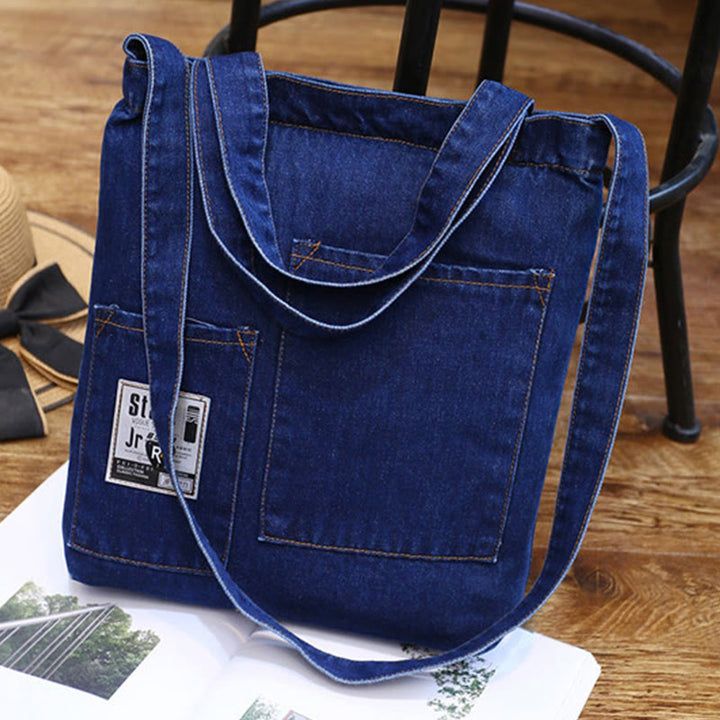 Denim Tote für Ausflüge Retro Canvas zerrissene Umhängetasche - # A - Dunkelblau - image 9