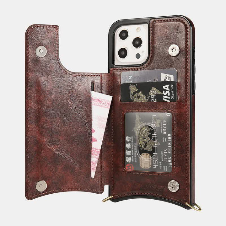 Kompatibel mit iPhone Kickstand Wallet Case Handytasche mit Umhängegurt
