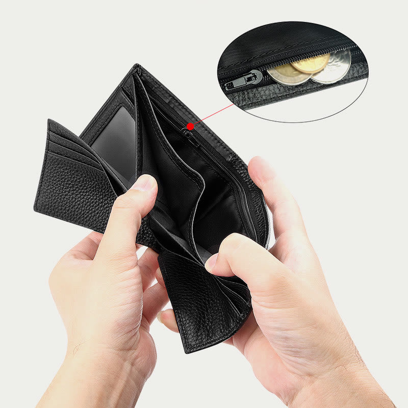 Ledergeldbörse für Männer, Diebstahlschutz, RFID, schwarze Geldbörse