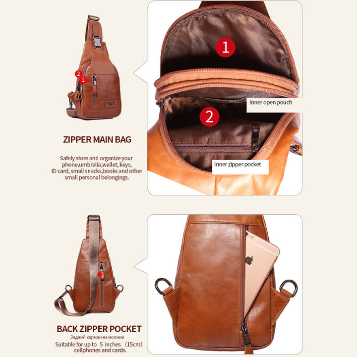 Multifunktions-Schultertasche aus echtem Leder im Vintage-Stil