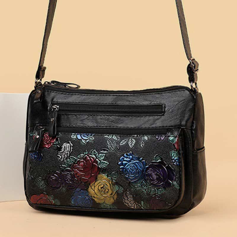 Damen Umhängetasche mit mehreren Taschen und Blumenmuster, geräumige Schulterhandtasche, Geldbörse
