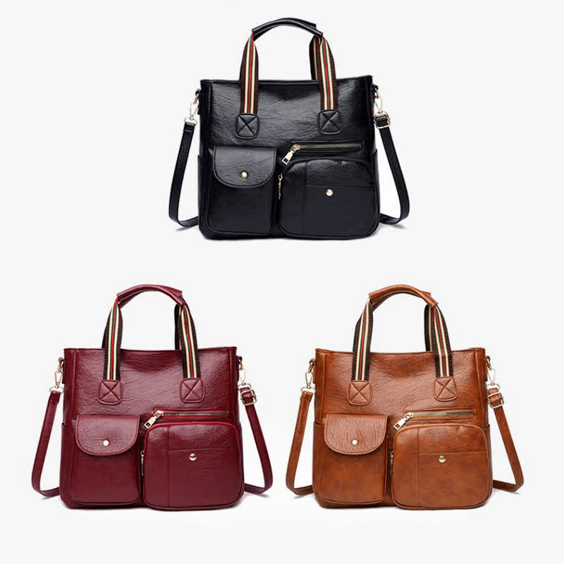 Tragetasche mit mehreren Taschen für Damen, Schultertasche aus PU-Leder, Umhängetasche