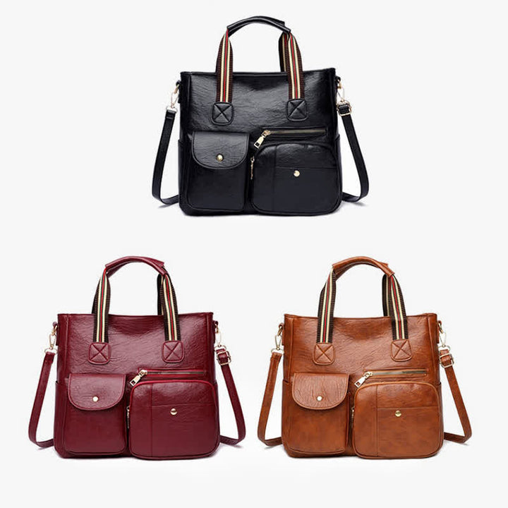 Tragetasche mit mehreren Taschen für Damen, Schultertasche aus PU-Leder, Umhängetasche