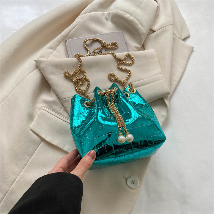 Abendtasche für Party Krokodilmuster Glitzernde Lederbeuteltasche