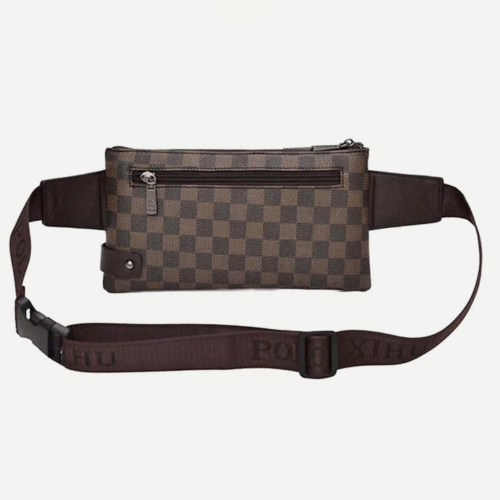 Gürteltasche für Herren, Leder, kariert, Reise-Umhängetasche, Brusttasche