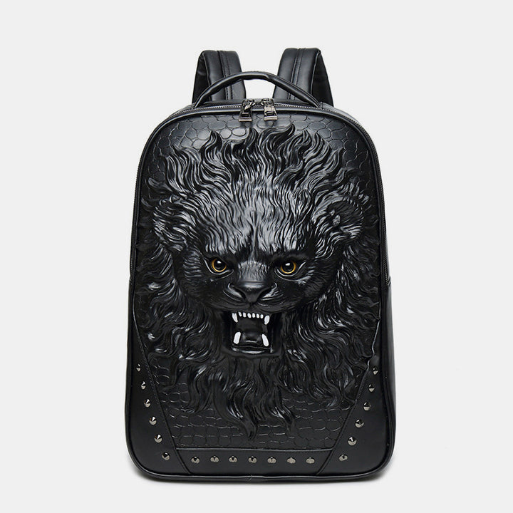 3D Tierkopf Rucksack mit Nieten aus Leder Coole Laptoptasche College Büchertasche