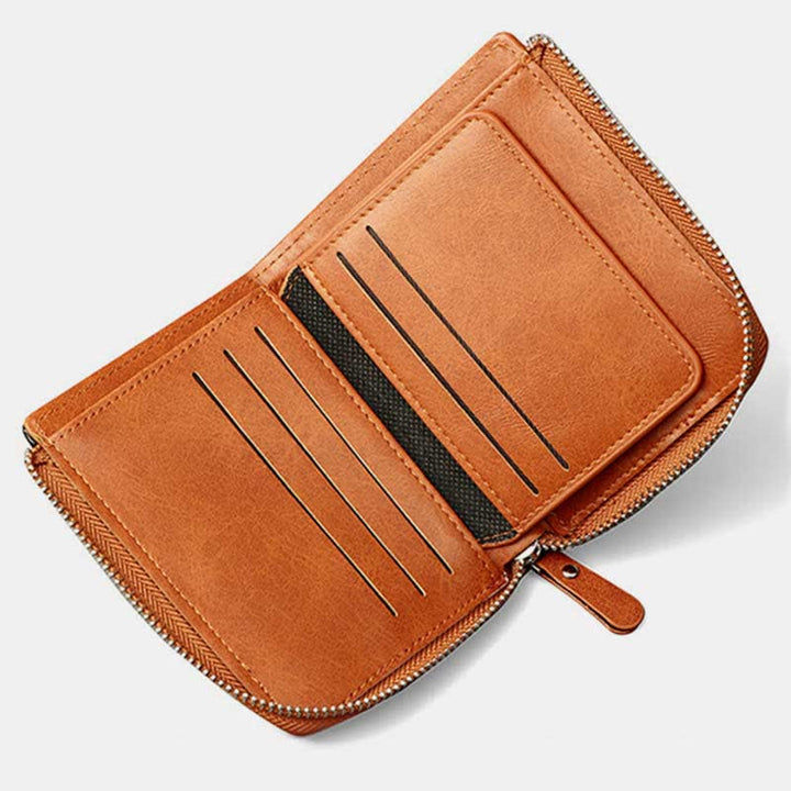 RFID-blockierende kleine Geldbörse aus Leder mit Rundum-Reißverschluss für die Vordertasche