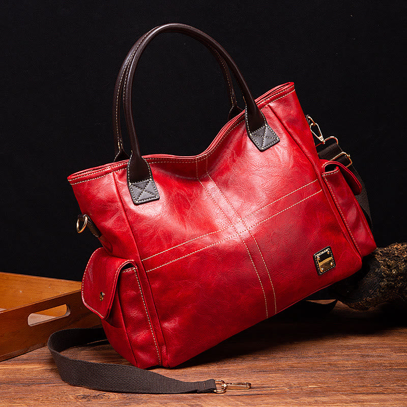 Einfarbige Tote Cross Pattern Ölwachs Leder Damen Handtasche
